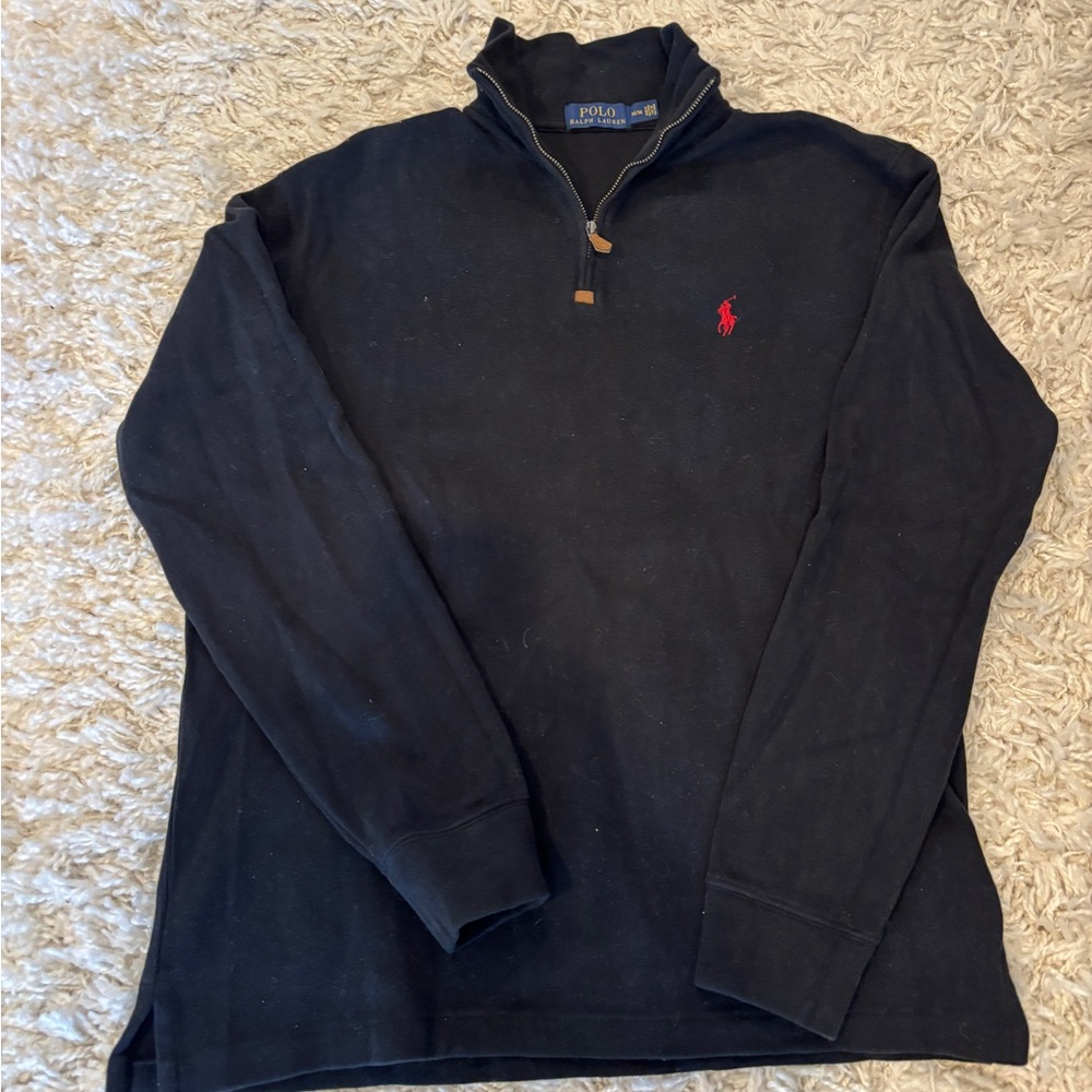 Polo by Ralph Lauren Navy Quarter-Zip Sweater with Red Logo